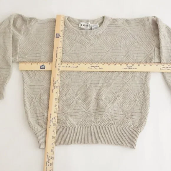 Vintage Gioni Beige Textured Knit Crewneck Sweater Minimalist Neutral Classic M - Picture 3 of 9